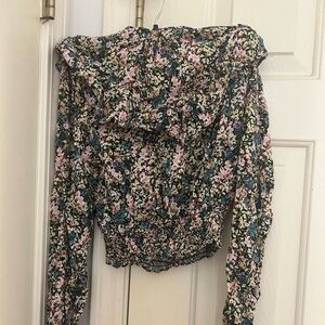 Wild Fable Floral Smocked Blouse - Black, Pink, Green